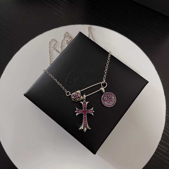 chrome hearts pink smiley cross necklace - Picture 5 of 9